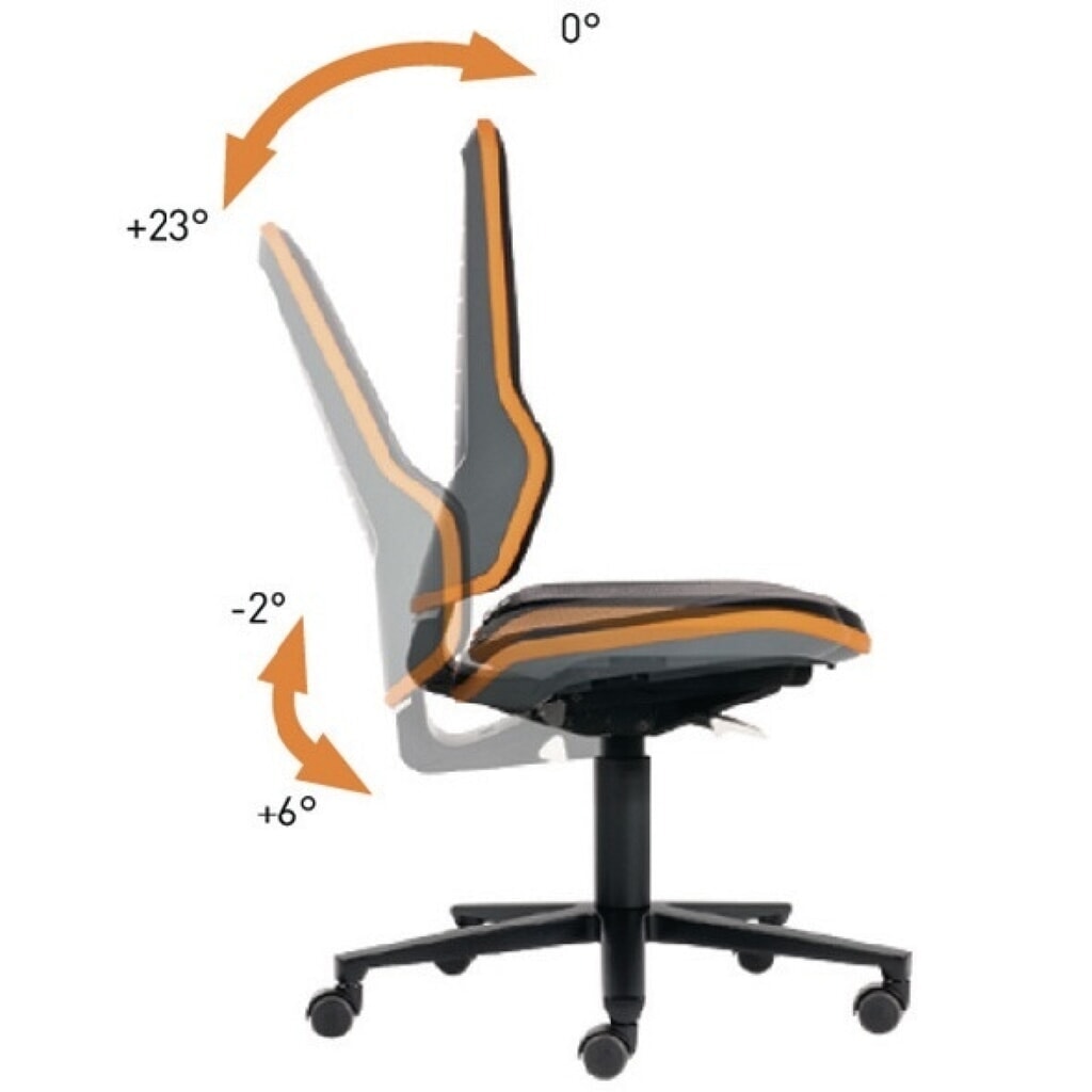 Produktabbildung Nr. 1: bimos Arbeitsdrehstuhl Neon, ohne Polsterelement orange, Rollen, 450-620 mm Synchrontechnik