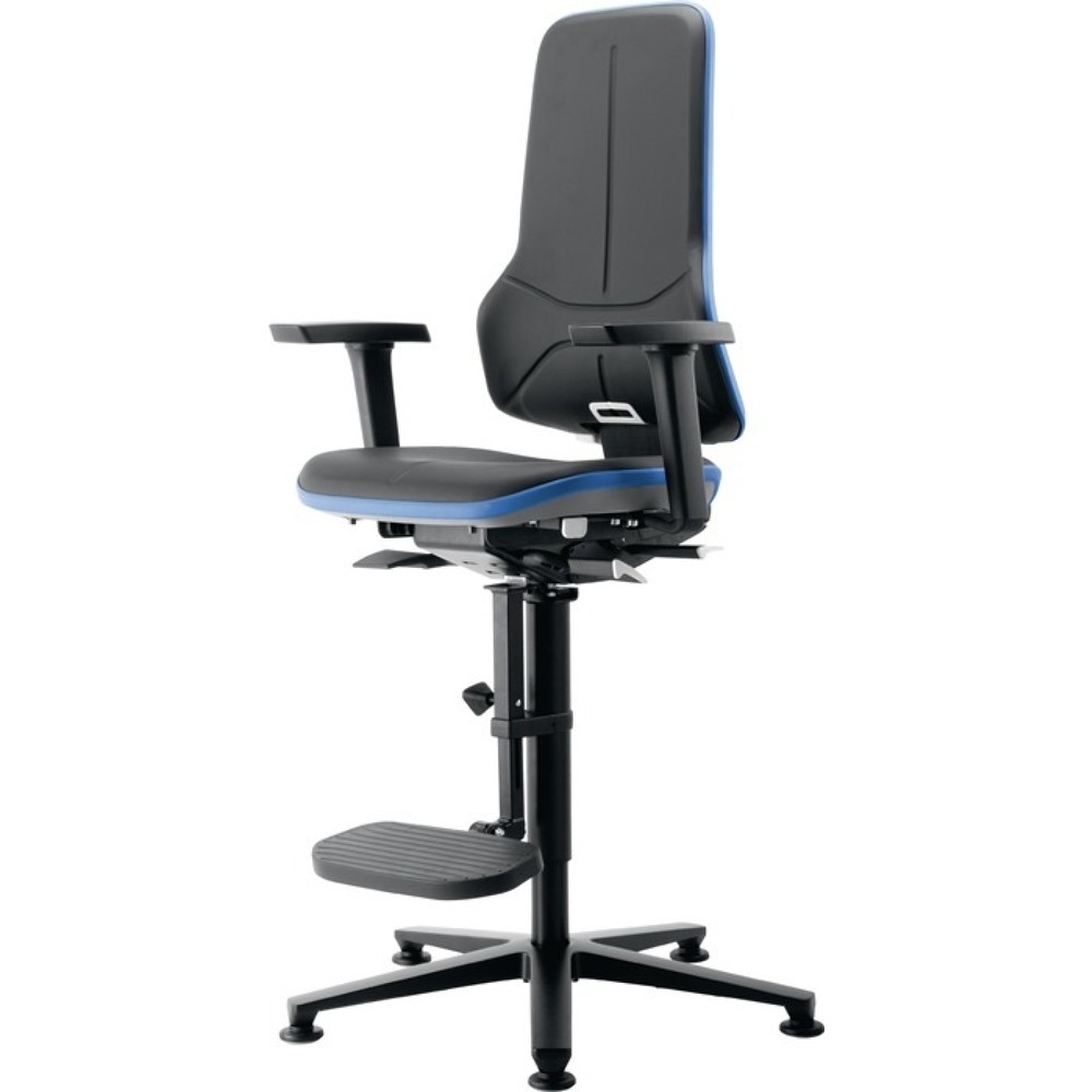 Produktabbildung: bimos Arbeitsdrehstuhl Neon, ohne Polsterelement blau, Bodengleiter + Aufstiegshilfe, Permanentkontakt Permanentkontakt