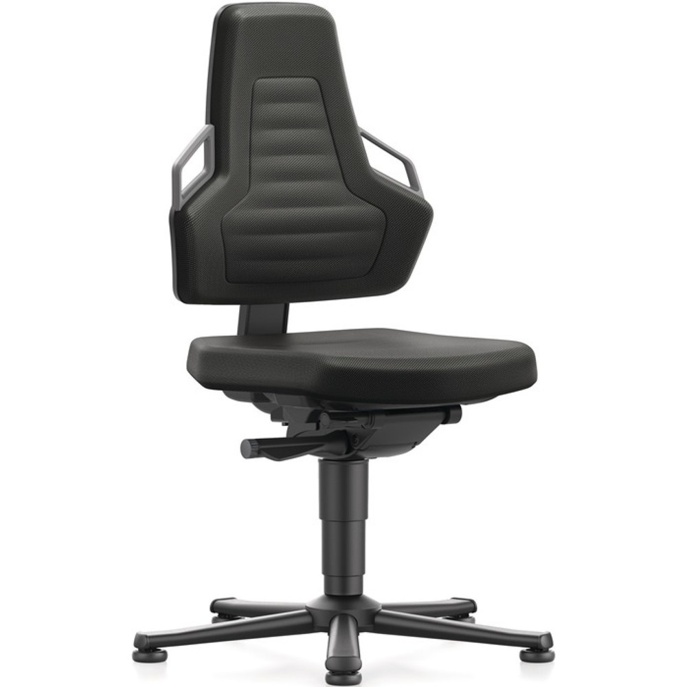 Produktabbildung: bimos Arbeitsdrehstuhl Nexxit, Integralschaum schwarz, Bodengleiter, Grifffarbe grau 450-600 mm
