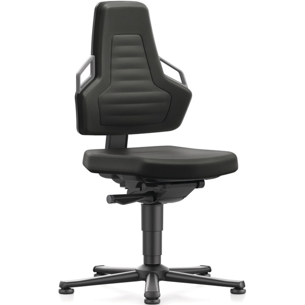Produktabbildung: bimos Arbeitsdrehstuhl Nexxit, Integralschaum schwarz, Bodengleiter, Grifffarbe grau 450-600 mm