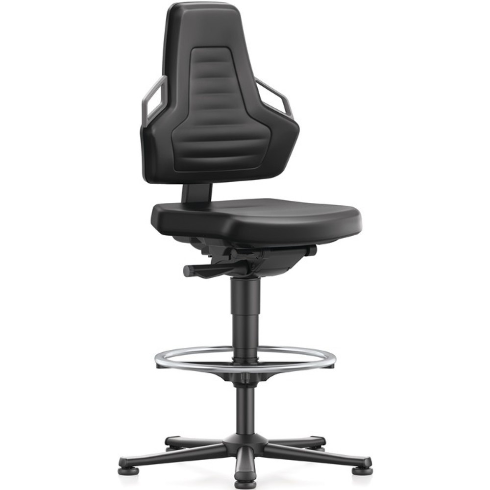 Produktabbildung: bimos Arbeitsdrehstuhl Nexxit, Integralschaum schwarz, Bodengleiter + Fußring, Grifffarbe grau 570-820 mm