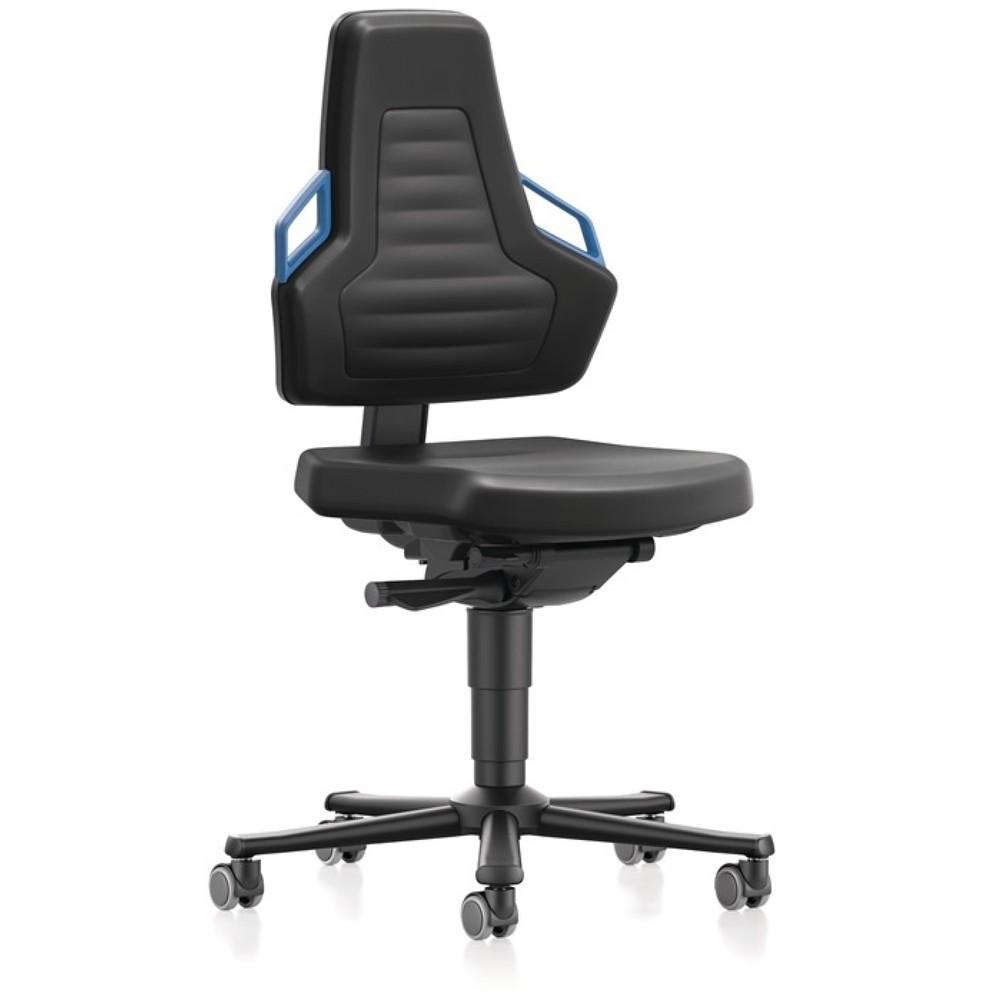 Produktabbildung: bimos Arbeitsdrehstuhl Nexxit, Integralschaum schwarz, Rollen, Grifffarbe blau 450-600 mm
