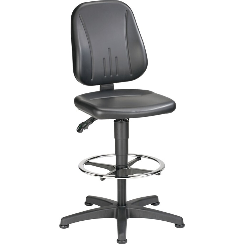 bimos Arbeitsdrehstuhl Unitec, Kunstlederpolster schwarz, Bodengleiter + Fußring, 580-850 mm Produktabbildung Nr. 1: bimos Arbeitsdrehstuhl Unitec, Kunstlederpolster schwarz, Bodengleiter + Fußring, 580-850 mm