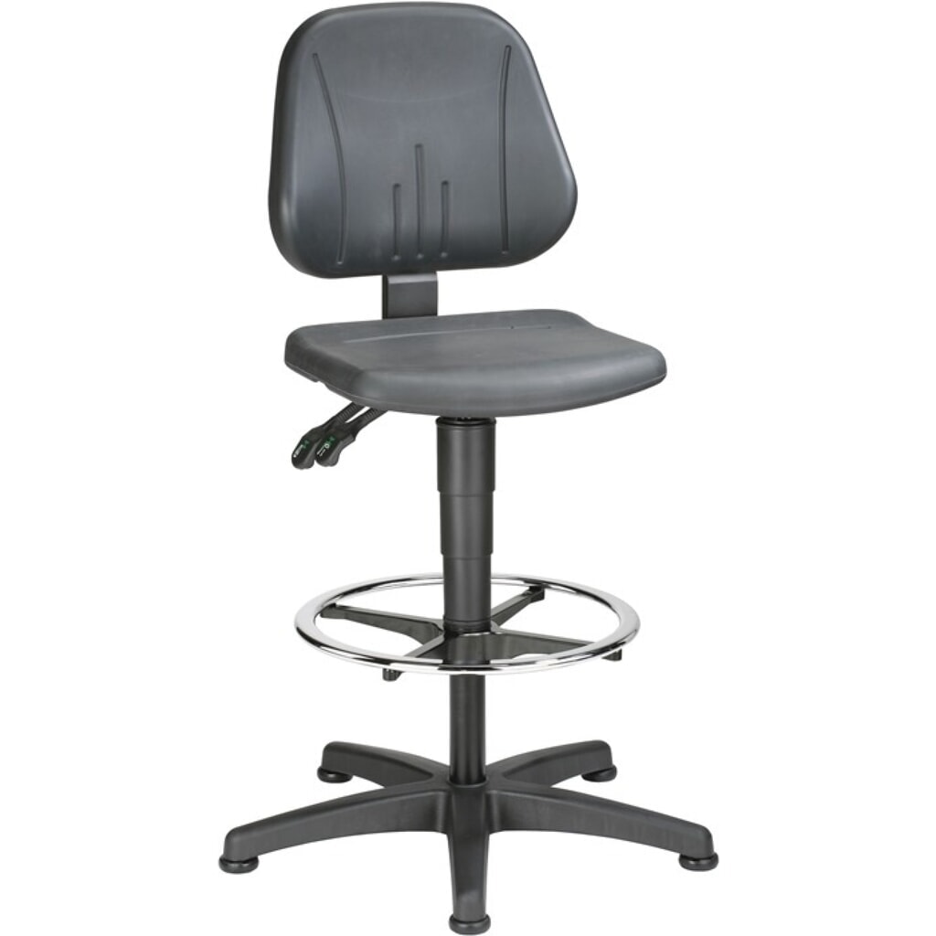 bimos Arbeitsdrehstuhl Unitec, Integralschaum schwarz, Bodengleiter + Fußring, 580-850 mm Produktabbildung Nr. 1: bimos Arbeitsdrehstuhl Unitec, Integralschaum schwarz, Bodengleiter + Fußring, 580-850 mm