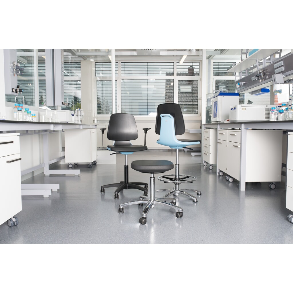 bimos Arbeitsdrehstuhl Labsit, Supertec-Gewebe schwarz, Rollen Sitzschale blau, 450-650 mm Produktabbildung Nr. 8: bimos Arbeitsdrehstuhl Labsit, Supertec-Gewebe schwarz, Rollen Sitzschale blau, 450-650 mm