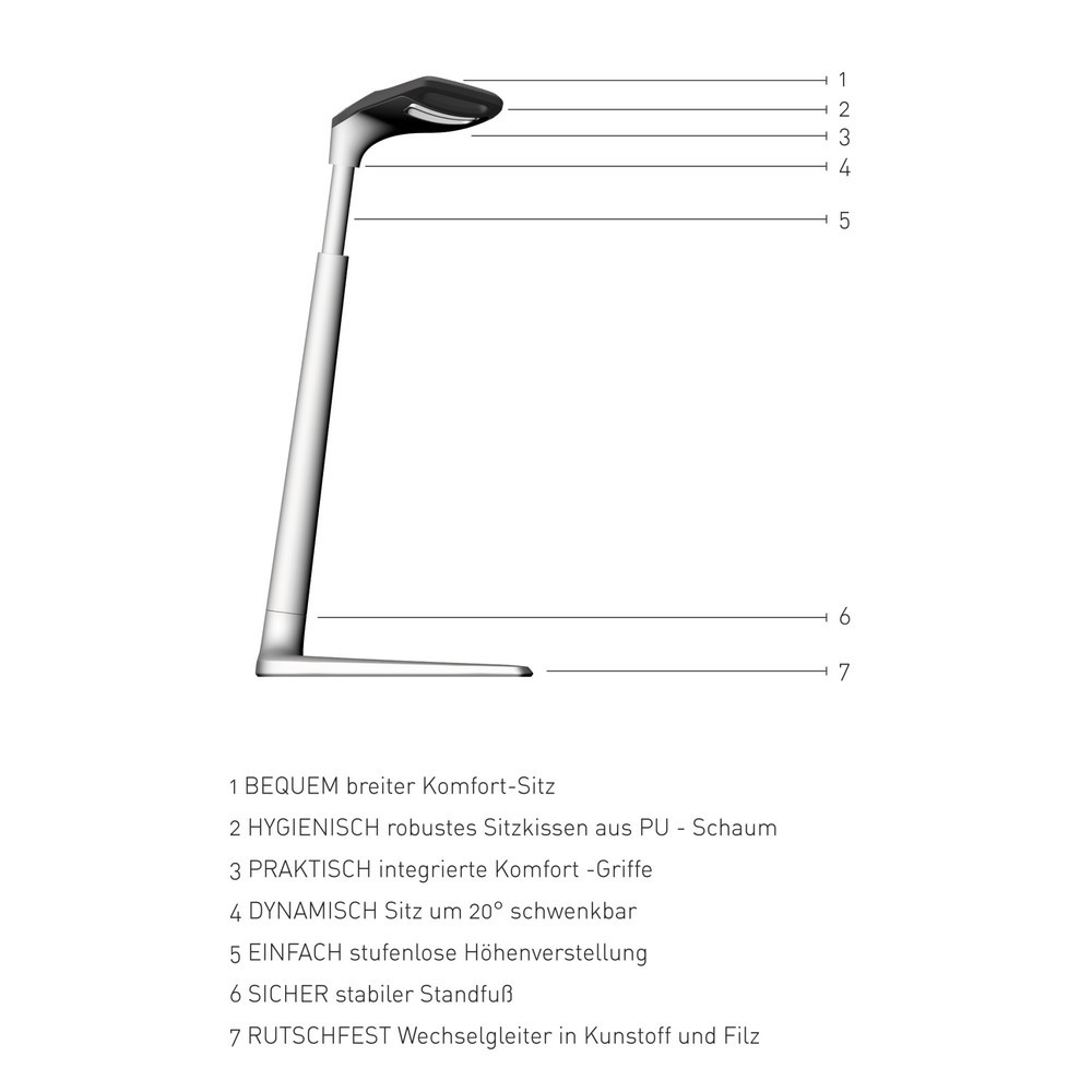 Produktabbildung Nr. 5: bimos Stehhilfe, Sitzhöhenverstellung 620-850 mm, Integralschaum, Aluminium silber