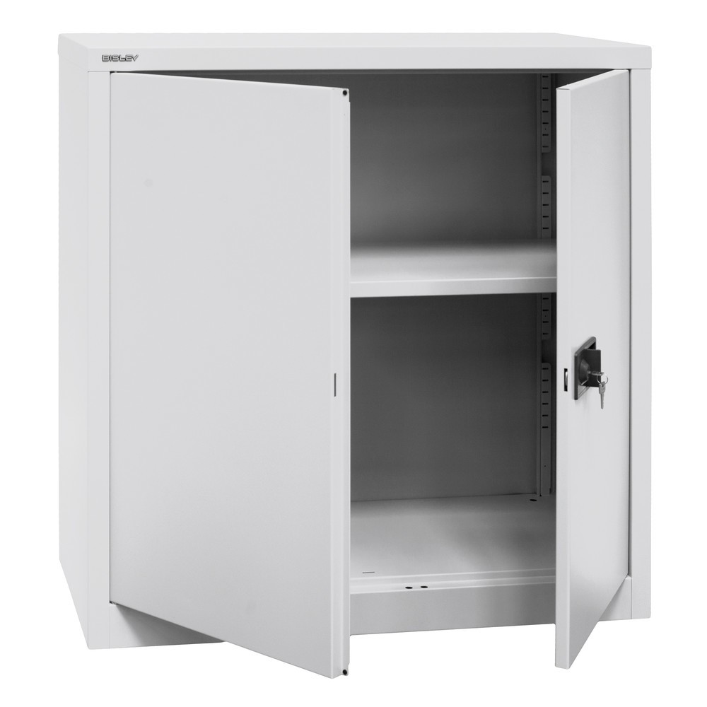 Produktabbildung Nr. 2: BISLEY Flügeltürschrank, Höhe 1.000 mm, BxT 914 x 400 mm, lichtgrau/blau, Böden verzinkt