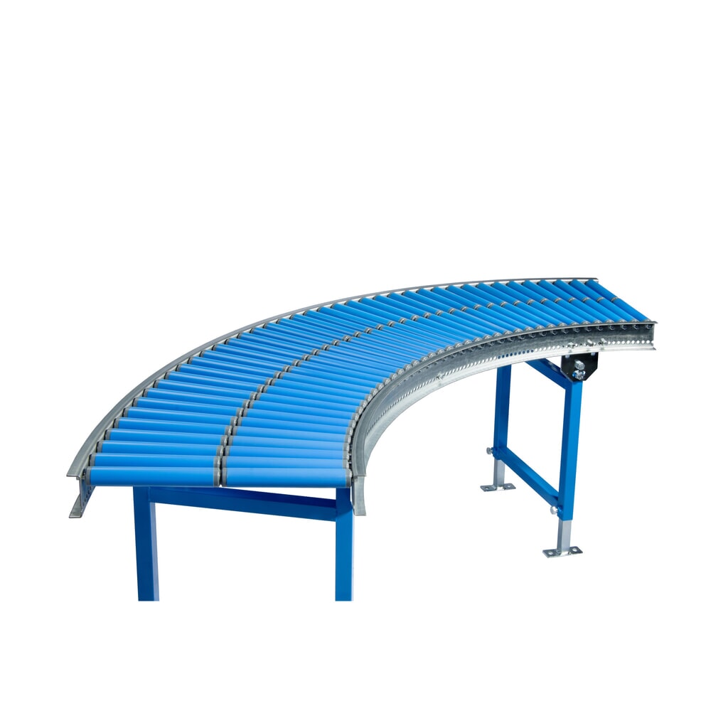 BLUME Klein-Rollenbahn, Kunststoffrollen Ø 30 mm, 90° Kurve, Gewindeachse, Breite 200 mm Produktabbildung: BLUME Klein-Rollenbahn, Kunststoffrollen Ø 30 mm, 90° Kurve, Gewindeachse, Breite 200 mm