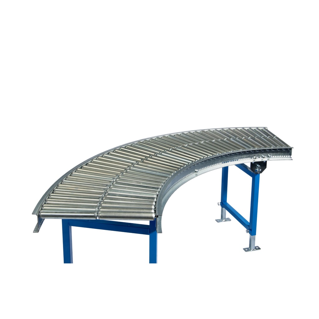 Produktabbildung: BLUME Klein-Rollenbahn, Stahlrohrrollen Ø 30 mm, 90° Kurve, Gewindeachse, Bahnbreite 200 mm