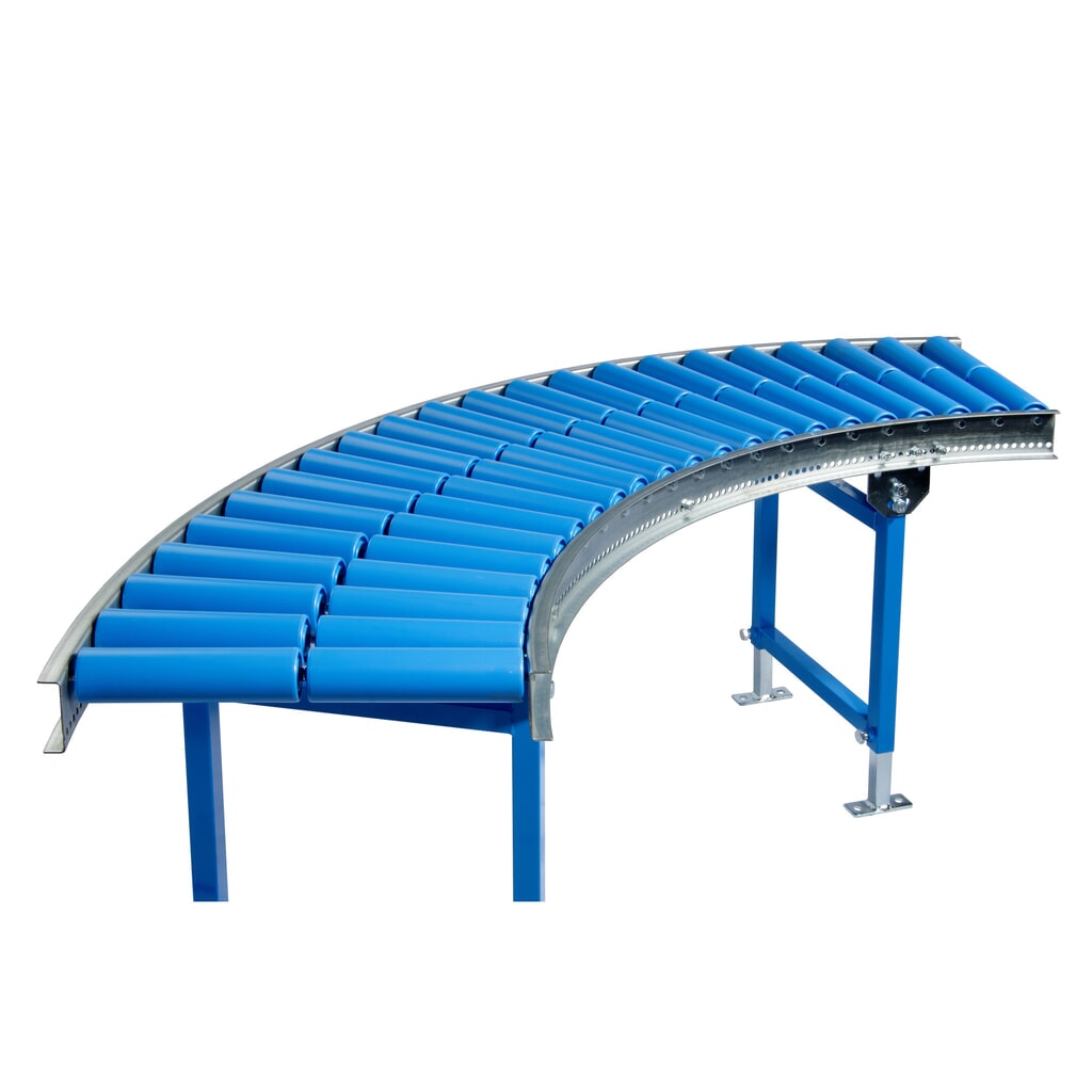 Produktabbildung: BLUME Leicht-Rollenbahn, 90˚ Kurve, Kunststoffrollen, Ø 50 mm, Bahnbreite 800 mm, Achsabstand 75 mm