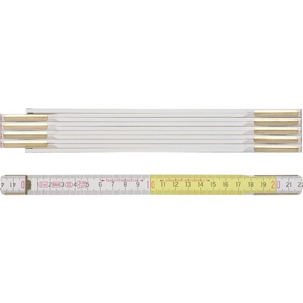 Produktabbildung: BMI Gliedermaßstab 9142, mm/cm EG III, Länge 2 m Breite 16 mm, Buche weiß-gelb