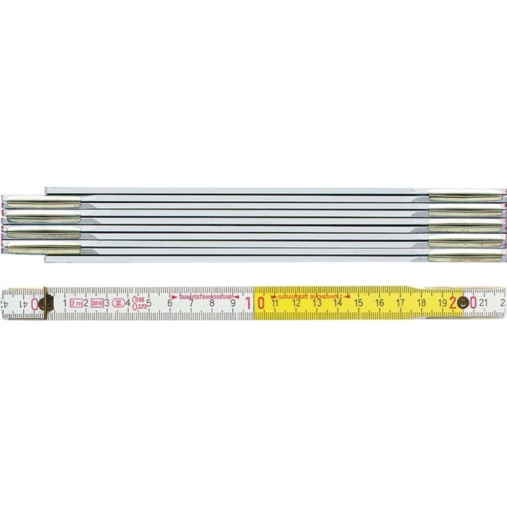 Produktabbildung: BMI Gliedermaßstab 9802, mm/cm EG III, Länge 2 m Breite 16 mm, Buche weiß-gelb