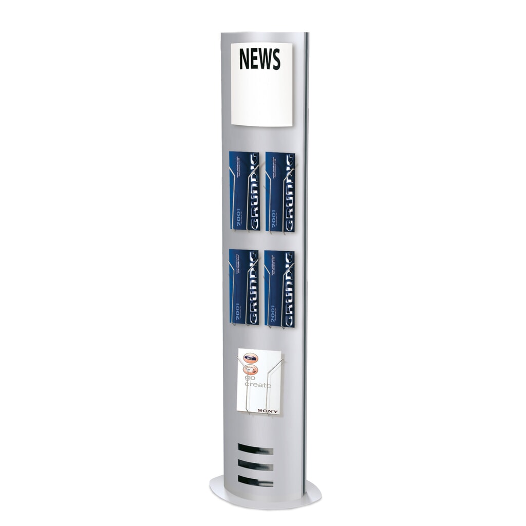 Produktabbildung: Bodenaufsteller für Prospekte, Säulenform, HxBxT 1.850 x 770 x 330 mm