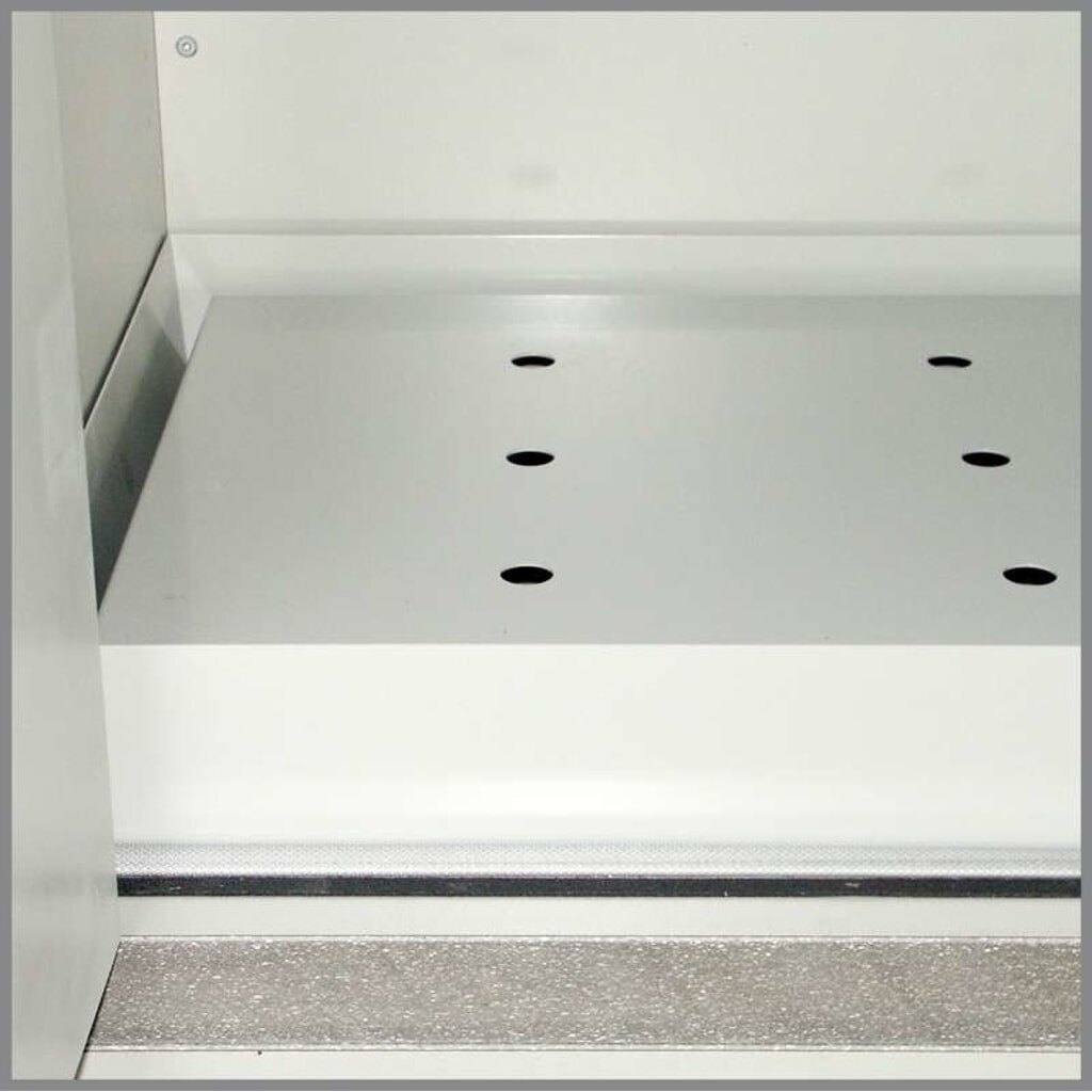 Produktabbildung: Bodenwanne mit Lochblecheinsatz für PRIORIT Sicherheitsschrank Typ 90, Stahlblech, BxT 513 x 472 mm