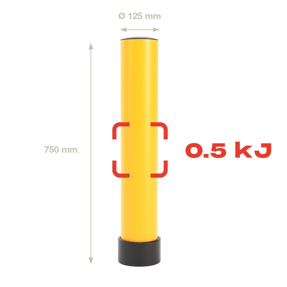 Produktabbildung Nr. 2: BOPLAN® Rammschutzpoller Flex Impact® BO125L EV für den Schutz von Ladestationen, Innen- und Außenbereich, Höhe 750 mm, Grundplatte zinkbeschichtet, gelb
