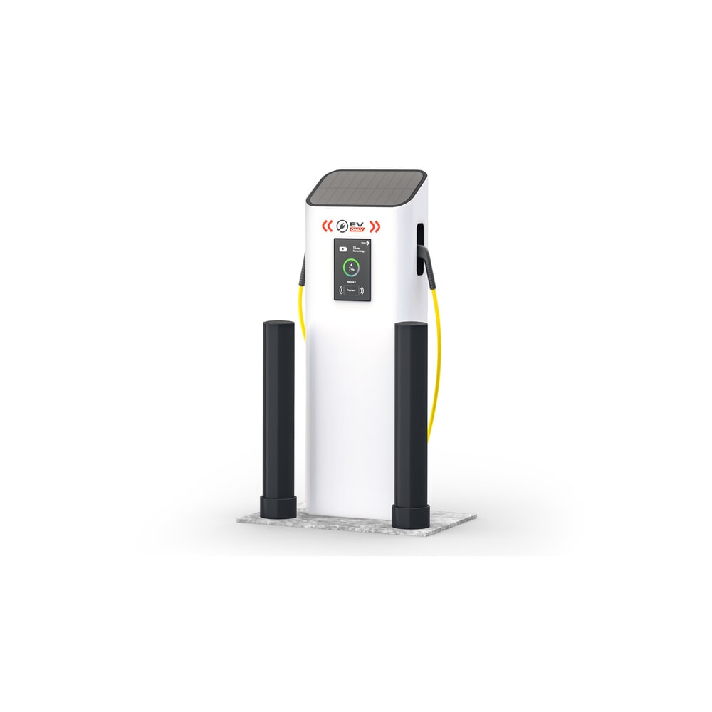 Produktabbildung Nr. 3: BOPLAN® Rammschutzpoller Flex Impact® BO125L EV für den Schutz von Ladestationen, Innen- und Außenbereich, Höhe 750 mm, Grundplatte zinkbeschichtet, gelb