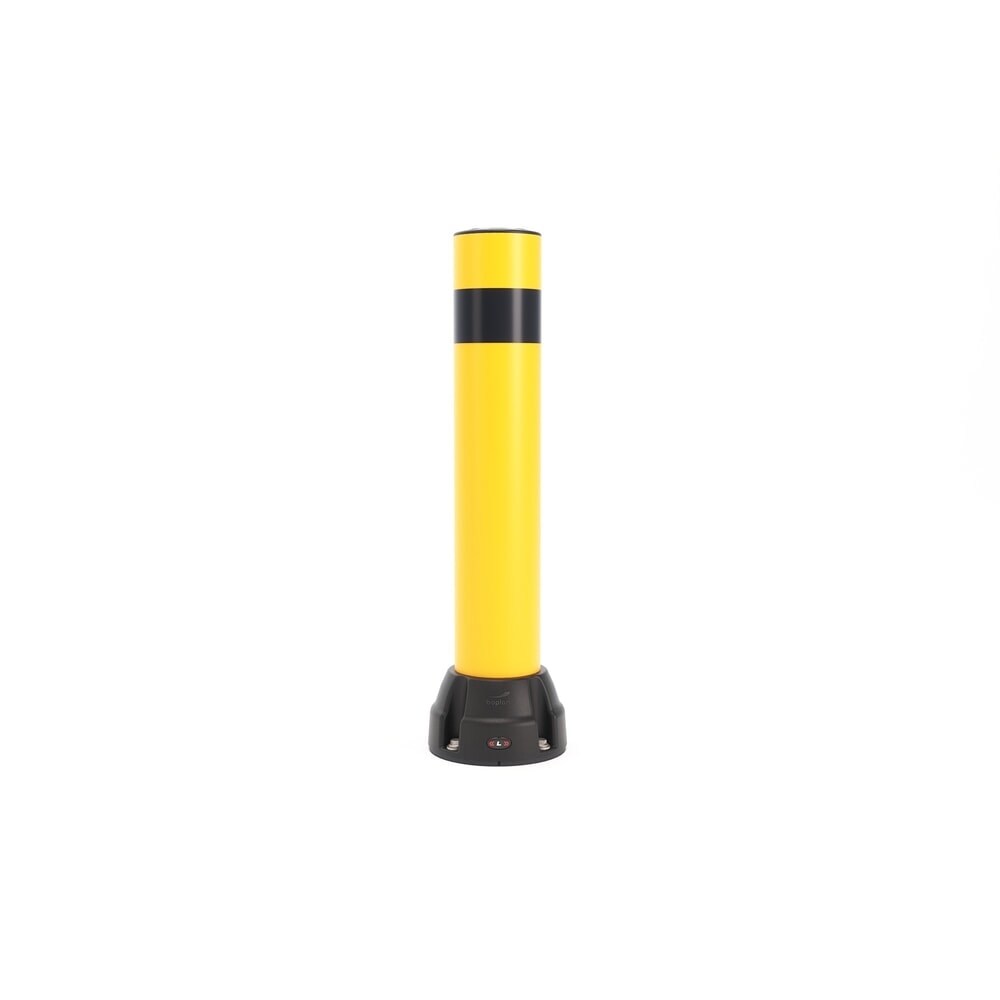 Produktabbildung: BOPLAN® Rammschutzpoller Flex Impact® BO125L, Innen- und Außenbereich, Höhe 750 mm, Grundplatte zinkbeschichtet, gelb / schwarz
