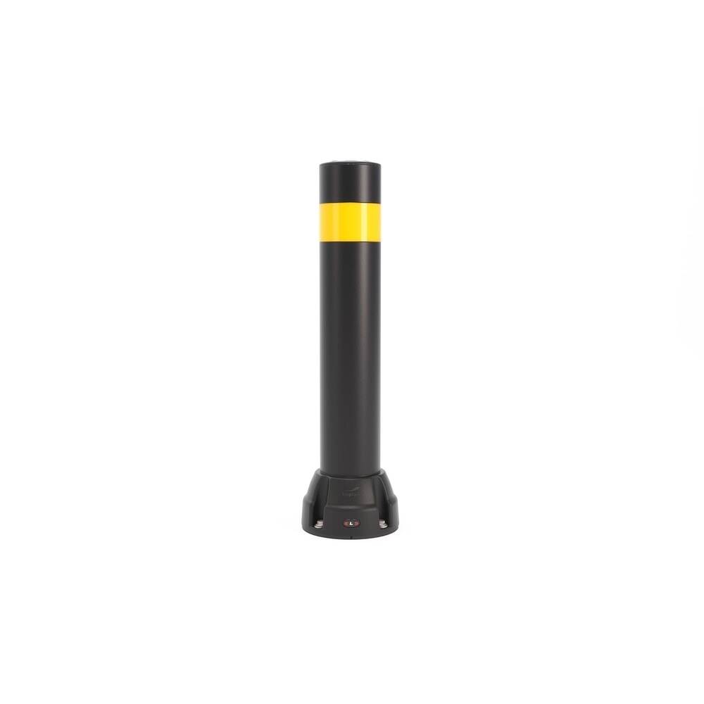 Produktabbildung: BOPLAN® Rammschutzpoller Flex Impact® BO125L, Innen- und Außenbereich, Höhe 750 mm, Grundplatte zinkbeschichtet, schwarz / gelb