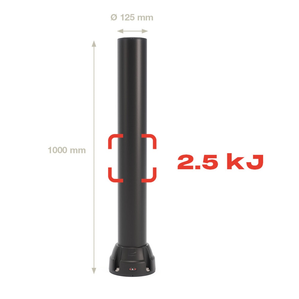 Produktabbildung Nr. 2: BOPLAN® Rammschutzpoller Flex Impact® BO125L, Innen- und Außenbereich, Höhe 1.000 mm, Grundplatte zinkbeschichtet, schwarz