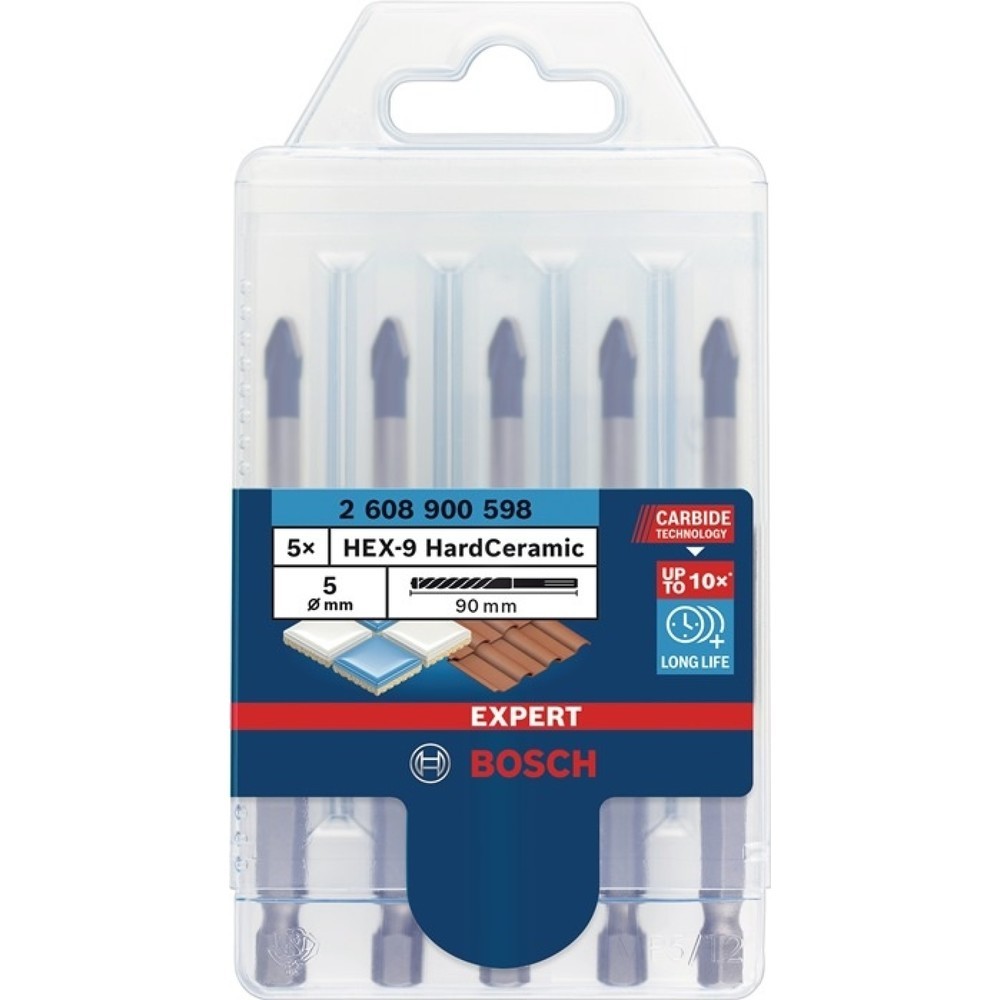 Produktabbildung: BOSCH Keramikbohrersatz Expert HardCeramic HEX-9, Schaft 6-kant, 5-teilig 6 mm