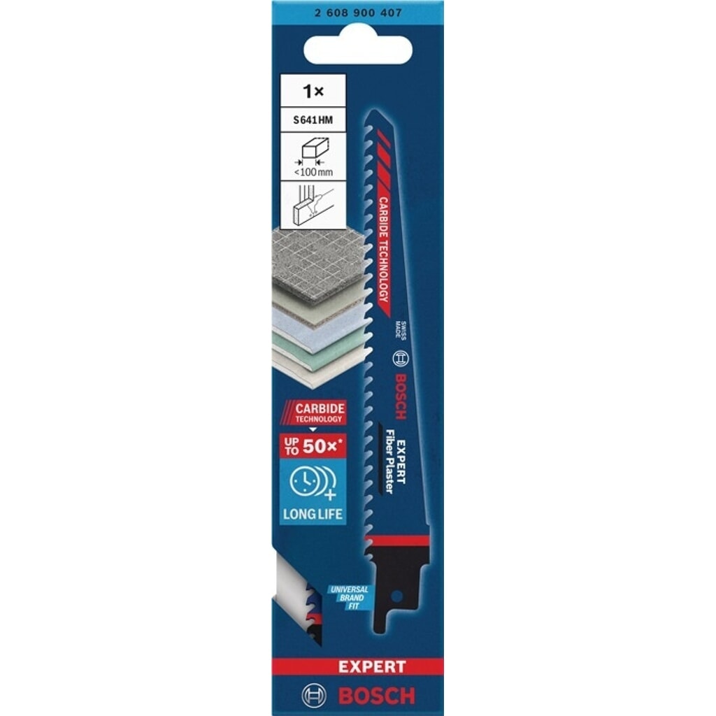 BOSCH Säbelsägeblatt Expert Fiber Plaster S 641 HM, 4,3 mm, Länge 150 mm Breite 19 mm, 1 Stück / Karte, S-Schaft Produktabbildung Nr. 2: BOSCH Säbelsägeblatt Expert Fiber Plaster S 641 HM, 4,3 mm, Länge 150 mm Breite 19 mm, 1 Stück / Karte, S-Schaft