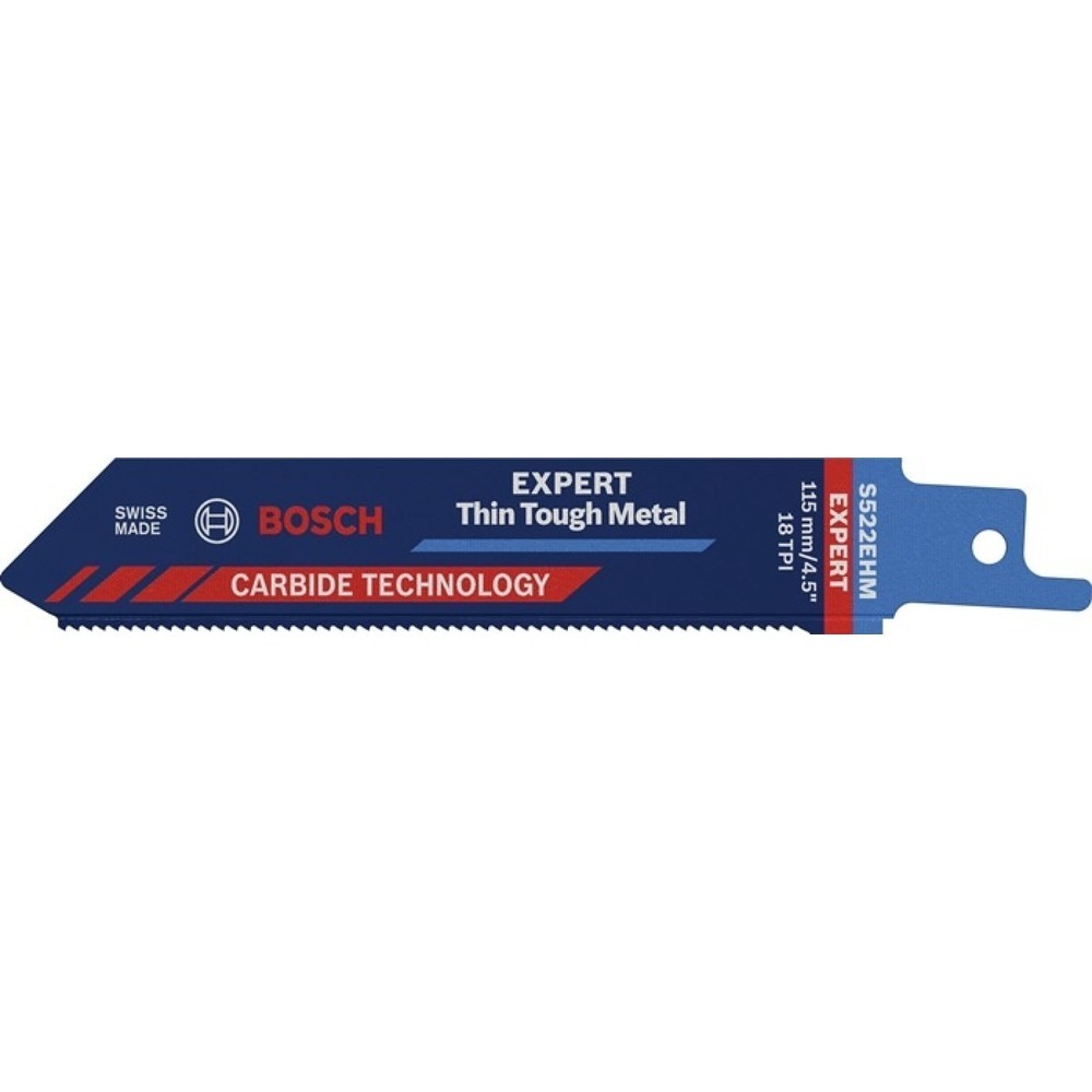 Produktabbildung: BOSCH Säbelsägeblatt Expert Thin Tough Metal, Zahnteilung TPI 18 1,4 mm, Länge 115 mm Breite 19 mm, 1 Stück / Karte, S-Schaft