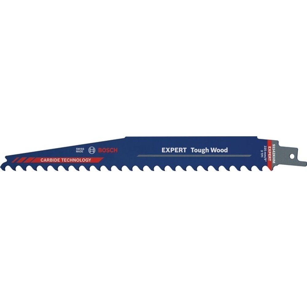 Produktabbildung: BOSCH Säbelsägeblatt Expert Tough Wood, Zahnteilung TPI 3 8,5 mm, Länge 225 mm Breite 25 mm, 3 Stück / Karte, S-Schaft