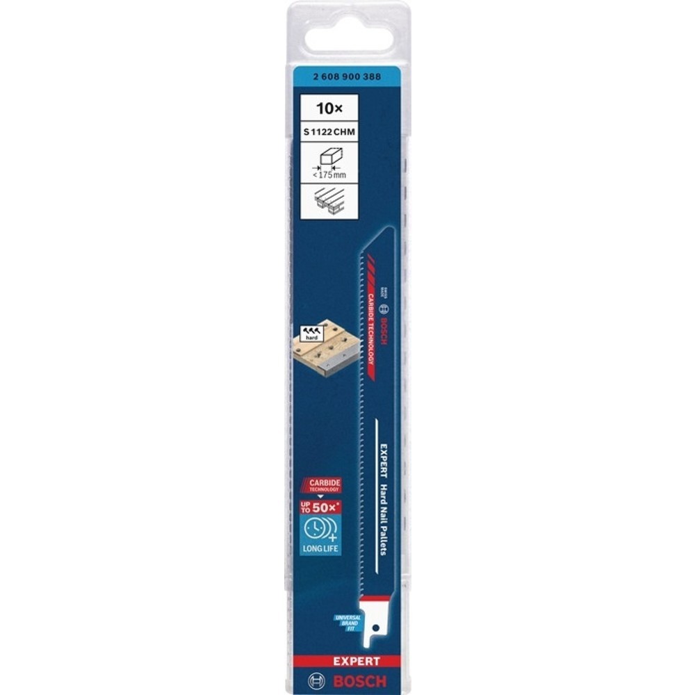 Produktabbildung Nr. 2: BOSCH Säbelsägeblatt Hard Nail Pallets, 8 mm, Länge 225 mm Breite 19 mm, 10 Stück / Karte, S-Schaft