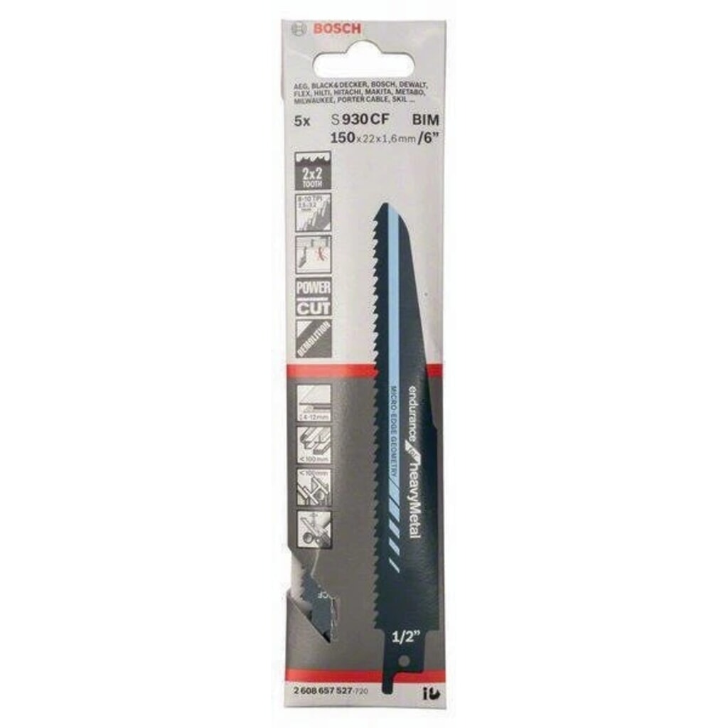 Produktabbildung Nr. 2: Säbelsägeblatt S 930 CF L.150mm B.22mm TPI 8+10 2,5+3,2mm 2x2 Geometrie 5er Pk.