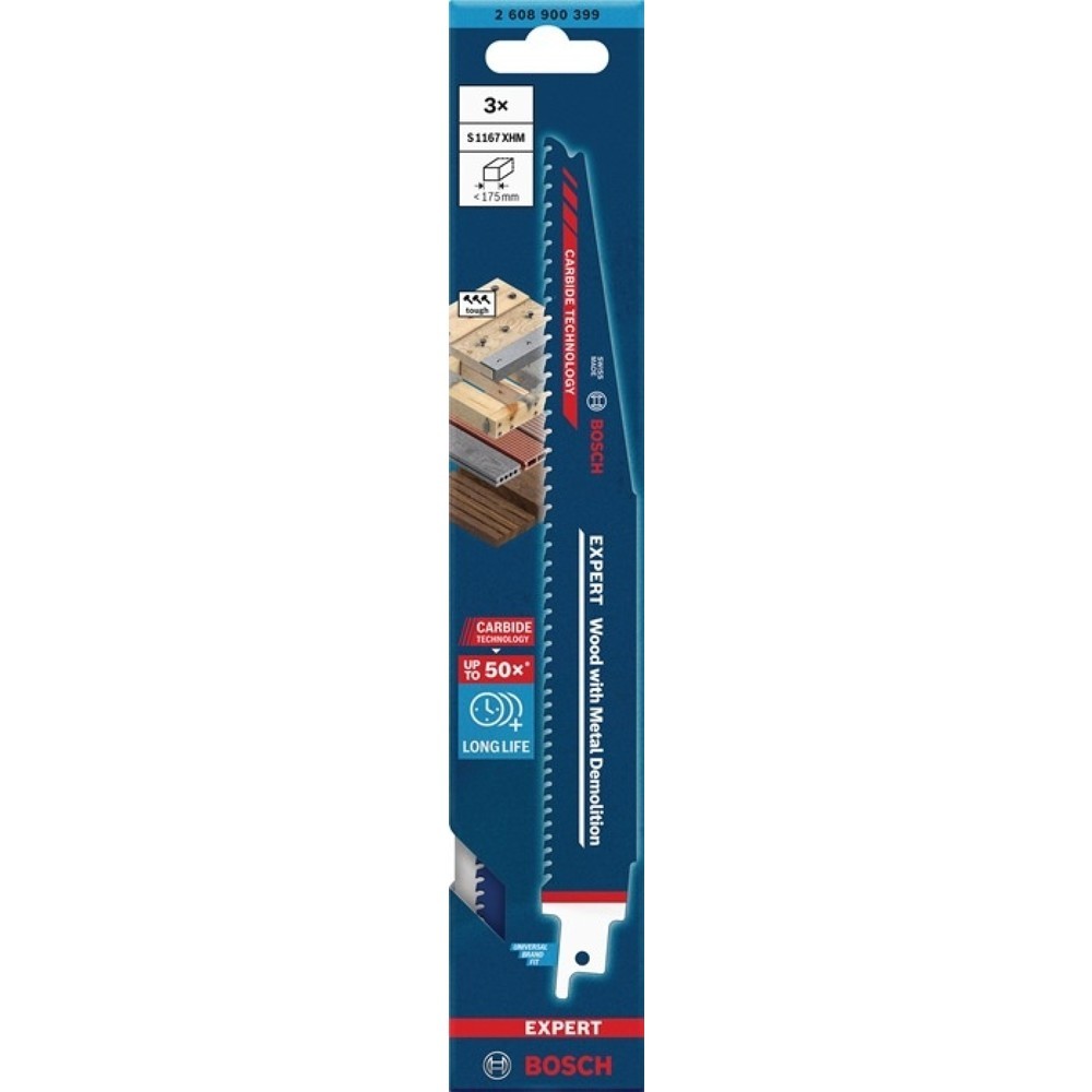 Produktabbildung Nr. 2: BOSCH Säbelsägeblatt Wood Metal Demolition S 1167 XHM, 5 mm, Länge 225 mm Breite 25 mm, 3 Stück / Karte, S-Schaft