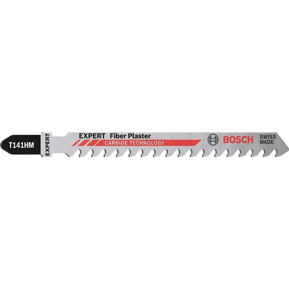 Produktabbildung: BOSCH Stichsägeblatt Fiber Plaster T 141 HM, Zahnteilung 4,3 mm, Gesamtlänge 100 mm, 3 Stück / Karte, Faserzementplatten, Trockenbauwand