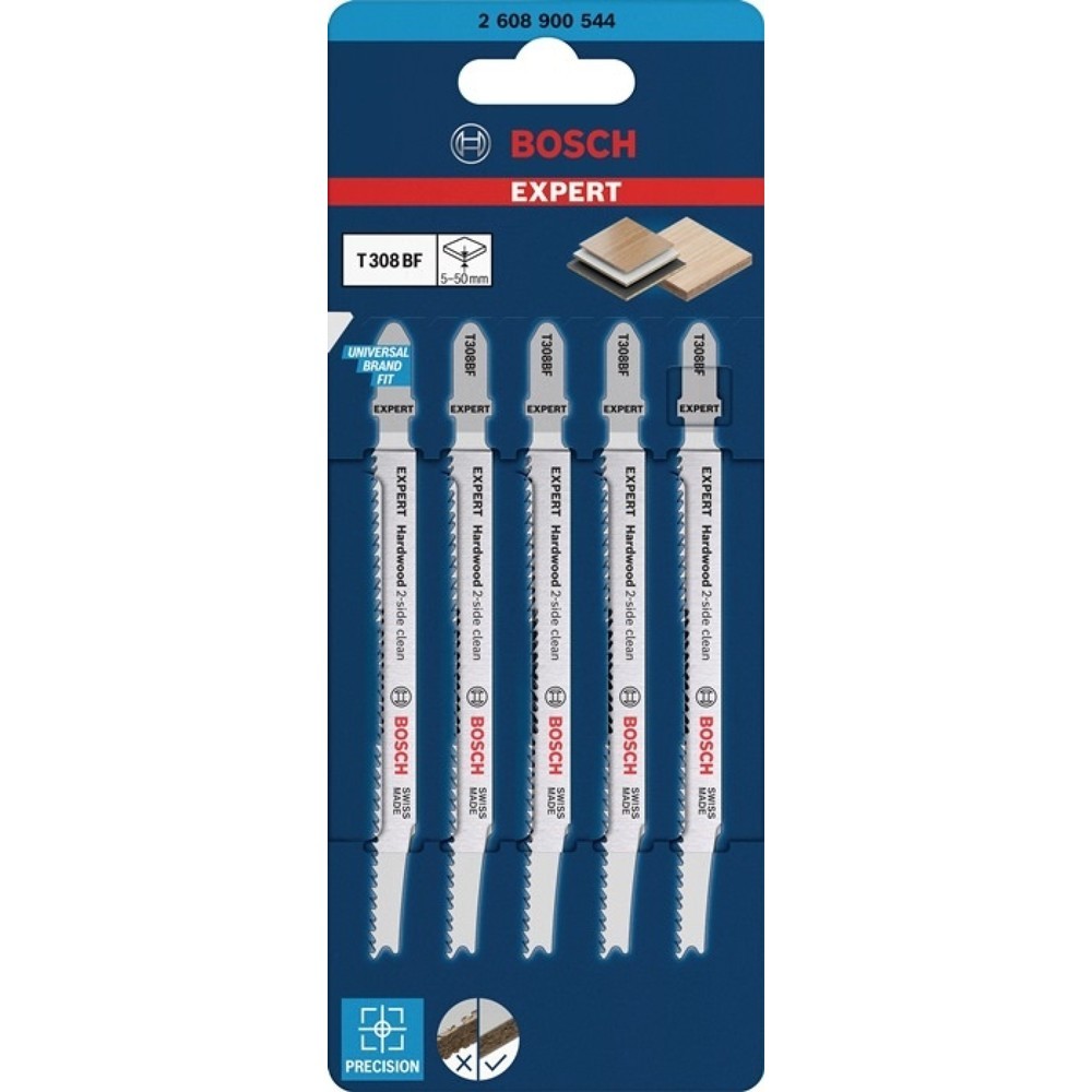 Produktabbildung Nr. 2: BOSCH Stichsägeblatt Hardwood 2-side T 308 BF, Zahnteilung 2,2 mm, Gesamtlänge 117 mm, 5 Stück / Karte