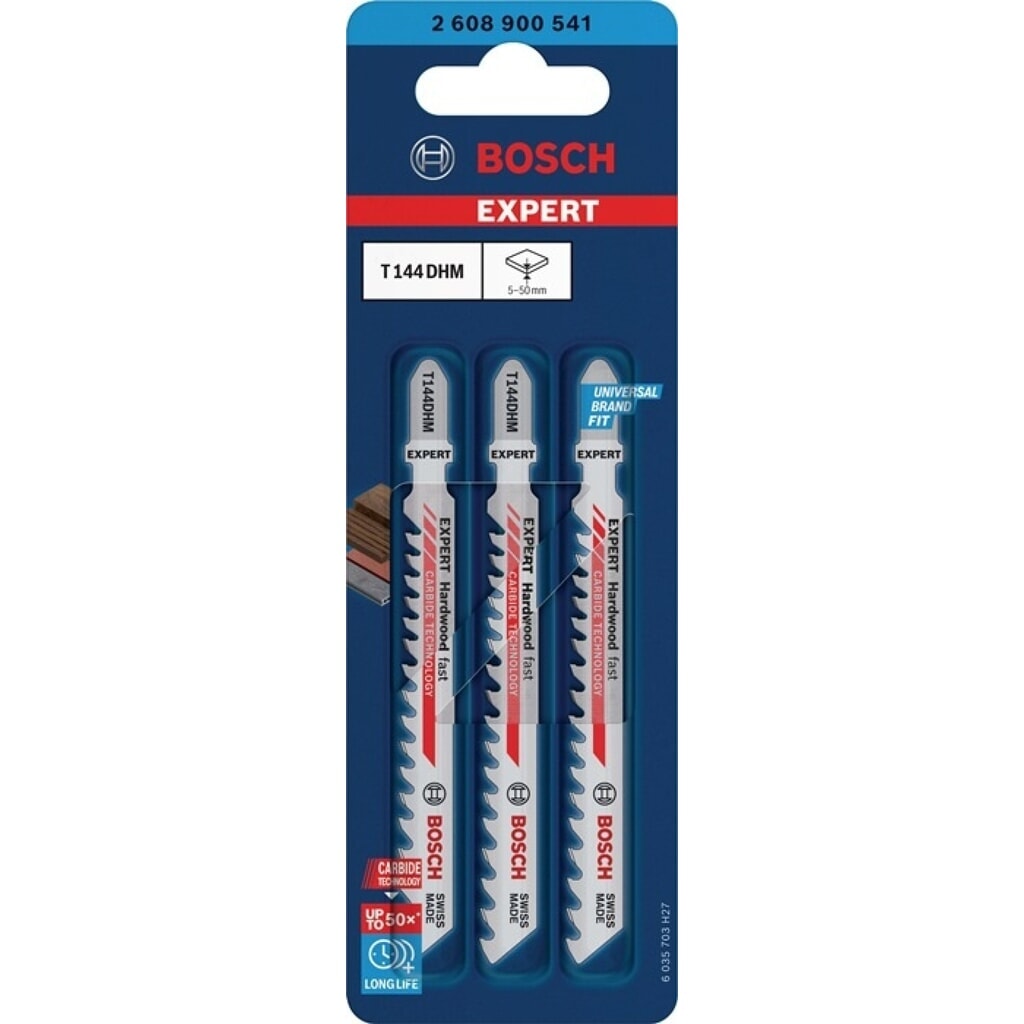 BOSCH Stichsägeblatt Hardwood Fast T 144 DHM, Zahnteilung 4-5,2 mm, Gesamtlänge 100 mm, 3 Stück / Karte Produktabbildung Nr. 2: BOSCH Stichsägeblatt Hardwood Fast T 144 DHM, Zahnteilung 4-5,2 mm, Gesamtlänge 100 mm, 3 Stück / Karte