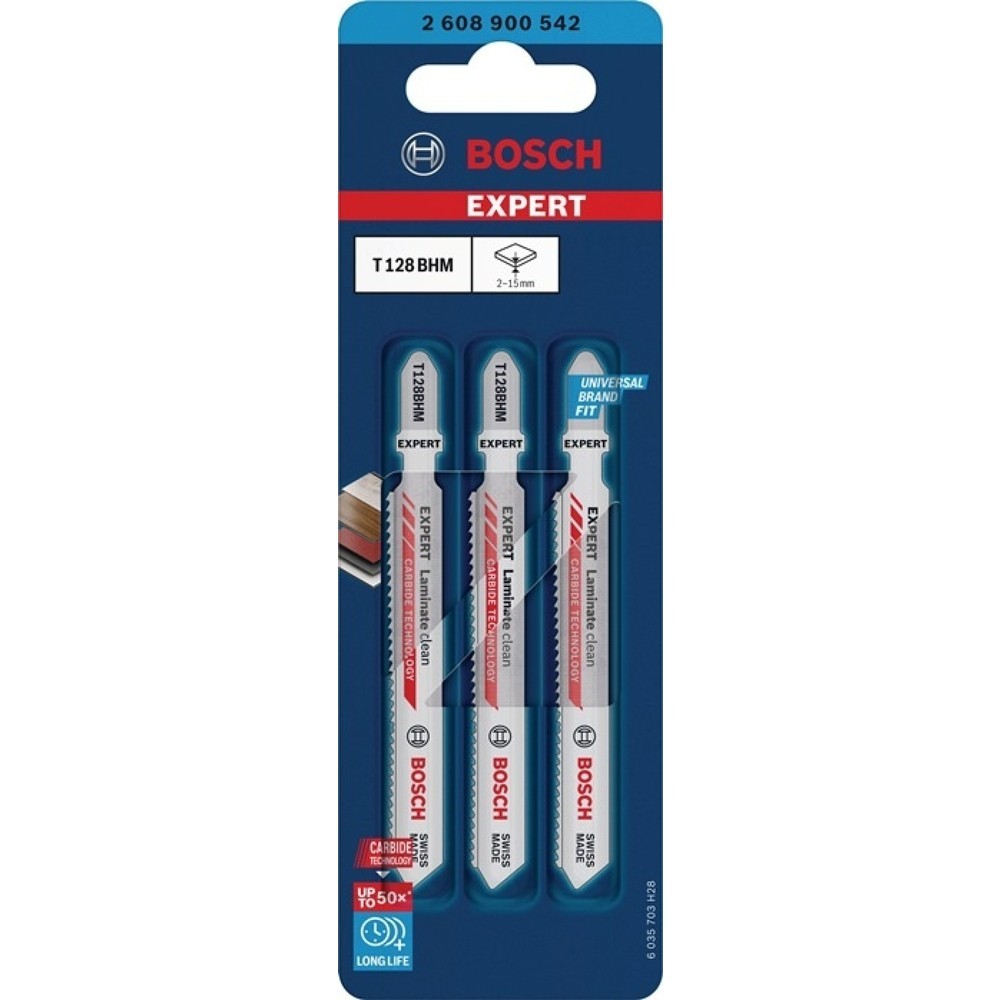 Produktabbildung Nr. 2: BOSCH Stichsägeblatt Laminate Clean T 128 BHM, Zahnteilung 1,8 mm, Gesamtlänge 92 mm, 3 Stück / Karte