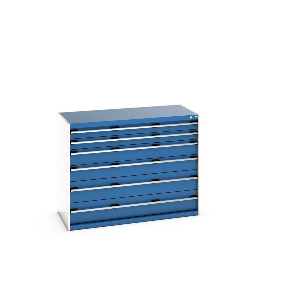 Produktabbildung: bott cubio Schubladenschrank, Schubladen 2x100 + 2x150 x 2x200 mm, TK je 75 kg, Breite 1.300 mm, enzianblau