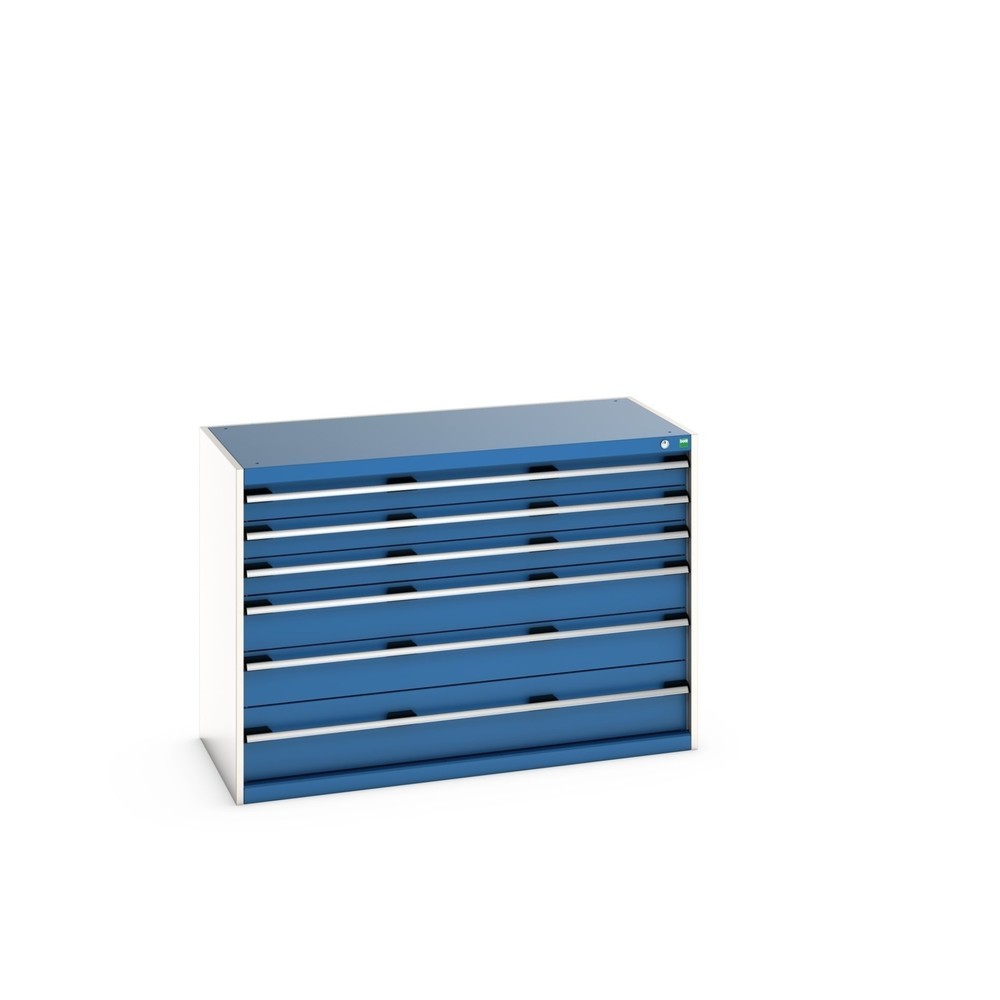 Produktabbildung: bott cubio Schubladenschrank, Schubladen 3x100 + 2x150 + 1x200 mm, TK je 200 kg, Breite 1.300 mm, enzianblau