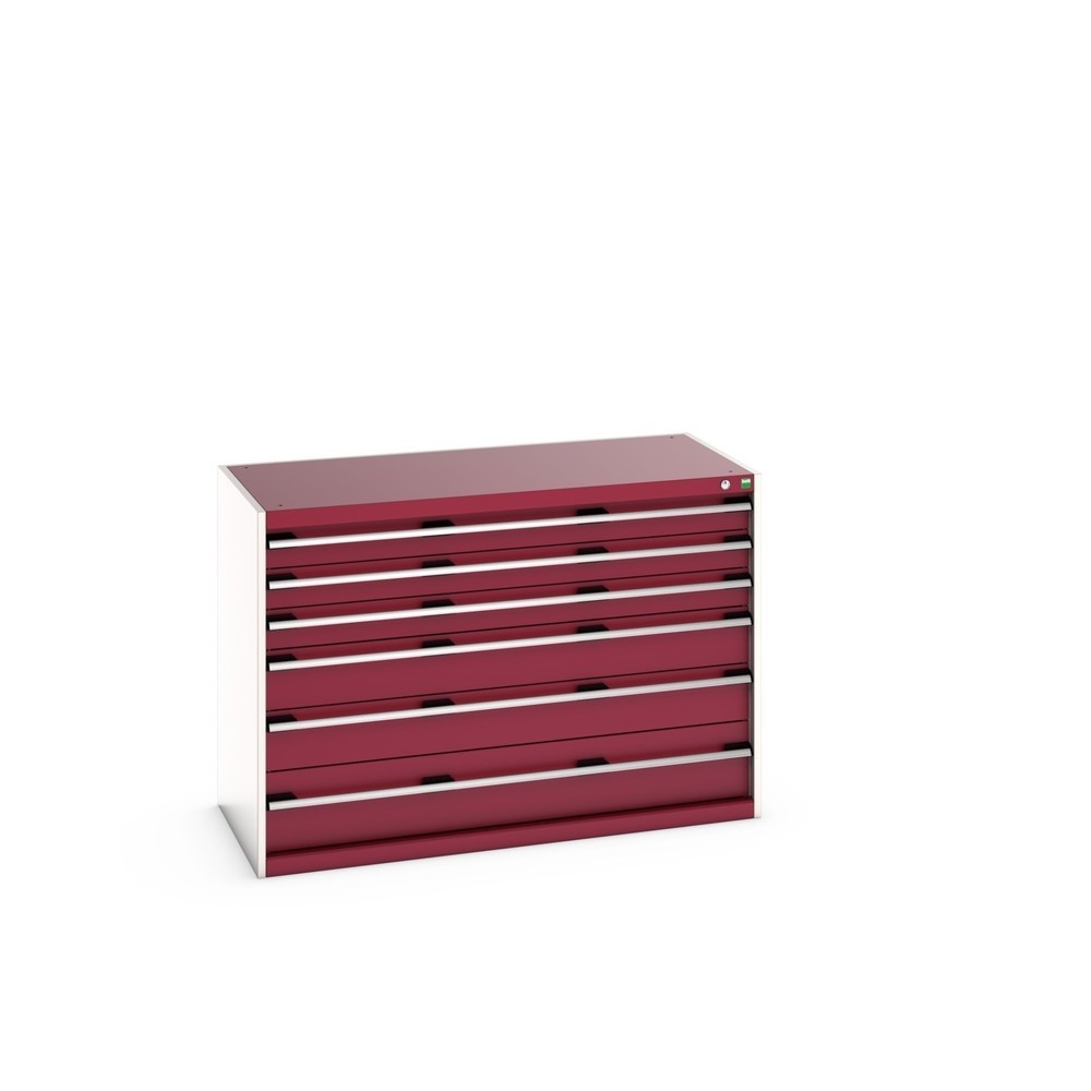 Produktabbildung: bott cubio Schubladenschrank, Schubladen 3x100 + 2x150 + 1x200 mm, TK je 200 kg, Breite 1.300 mm, purpurrot