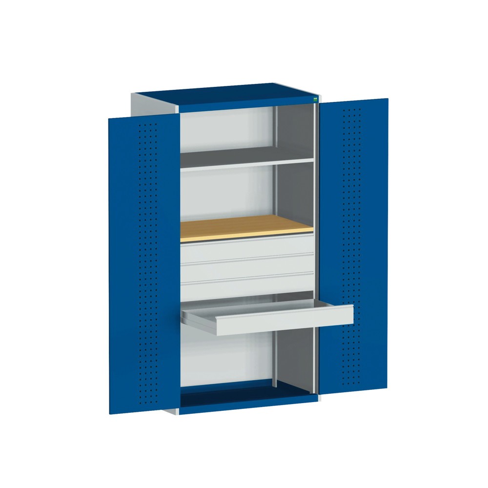 Produktabbildung Nr. 2: bott cubio System-Flügeltürschrank mit 1 Fachboden, 4 Schubladen, 1 Einlegeplatte, HxBxT 2.000 x 1.050 x 650 mm, enzianblau