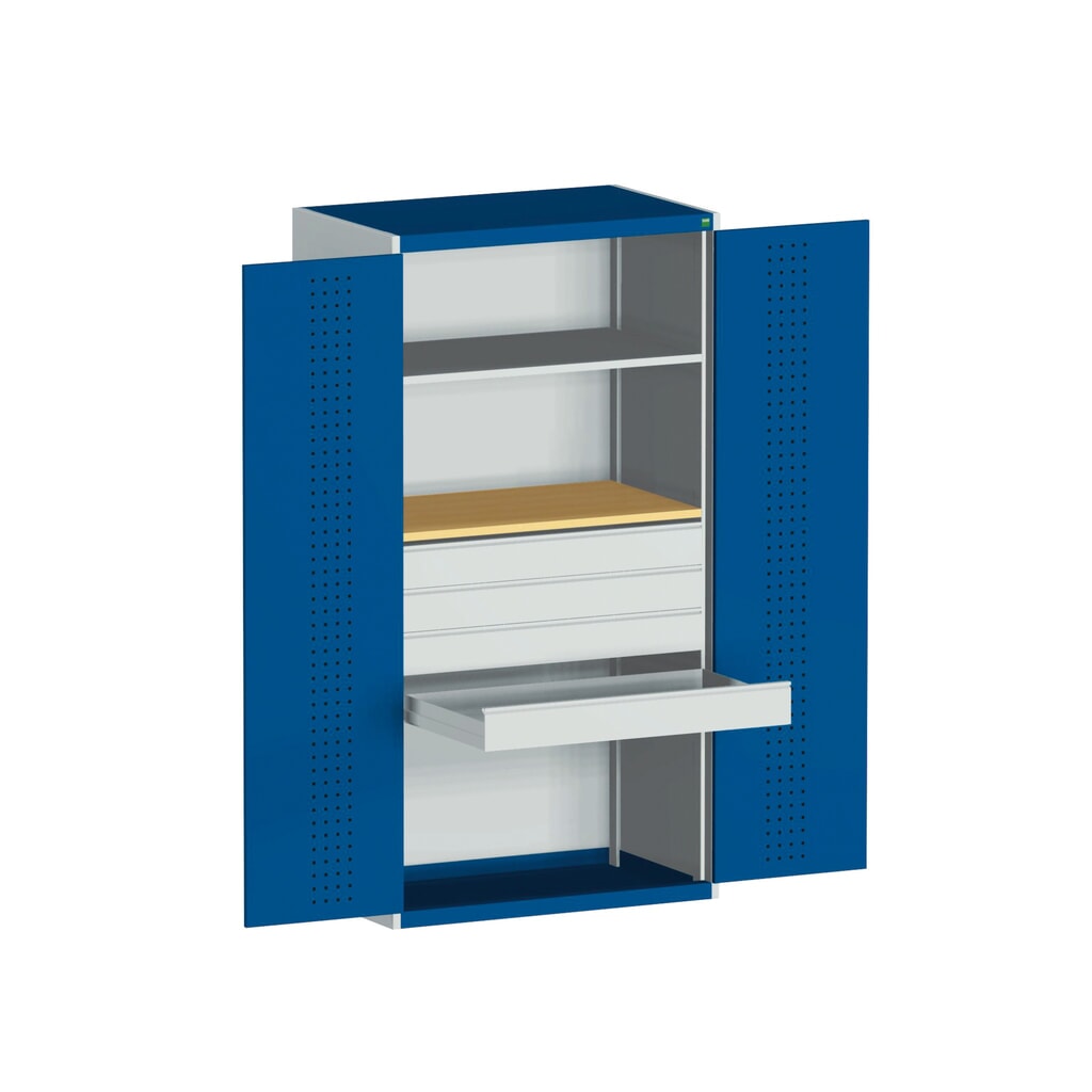 bott cubio System-Flügeltürschrank mit 1 Fachboden, 4 Schubladen, 1 Einlegeplatte, HxBxT 2.000 x 1.050 x 650 mm, enzianblau Produktabbildung Nr. 3: bott cubio System-Flügeltürschrank mit 1 Fachboden, 4 Schubladen, 1 Einlegeplatte, HxBxT 2.000 x 1.050 x 650 mm, enzianblau