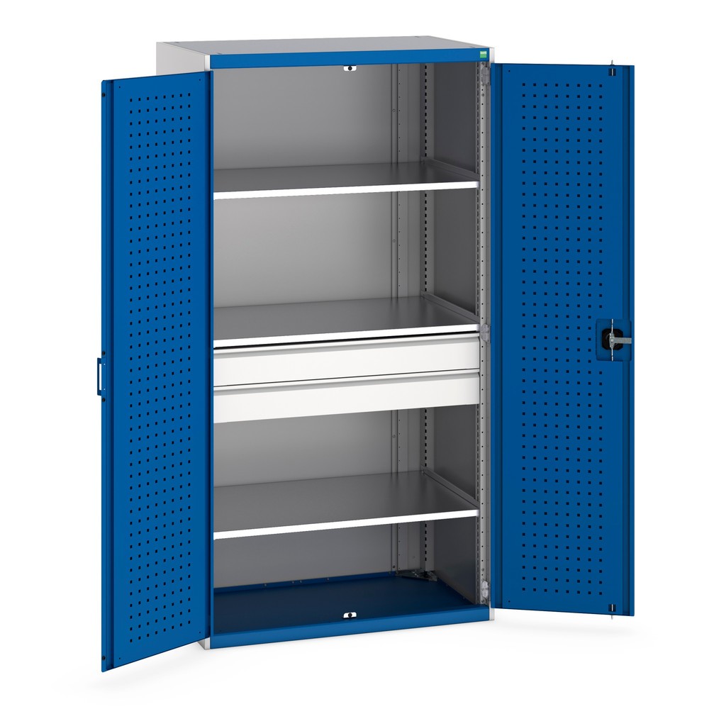 Produktabbildung: bott cubio System-Flügeltürschrank mit 3 Fachboden, 2 Schubladen, HxBxT 2.000 x 1.050 x 650 mm, enzianblau