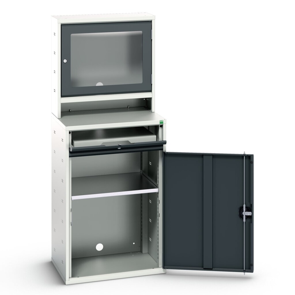 bott verso Computerschrank mit Bildschirmfach, mit Hängeschr., 1 Fachboden, 1 Tablar, BxTxH: 650 x 550 x 1650 mm Produktabbildung: bott verso Computerschrank mit Bildschirmfach, mit Hängeschr., 1 Fachboden, 1 Tablar, BxTxH: 650 x 550 x 1650 mm