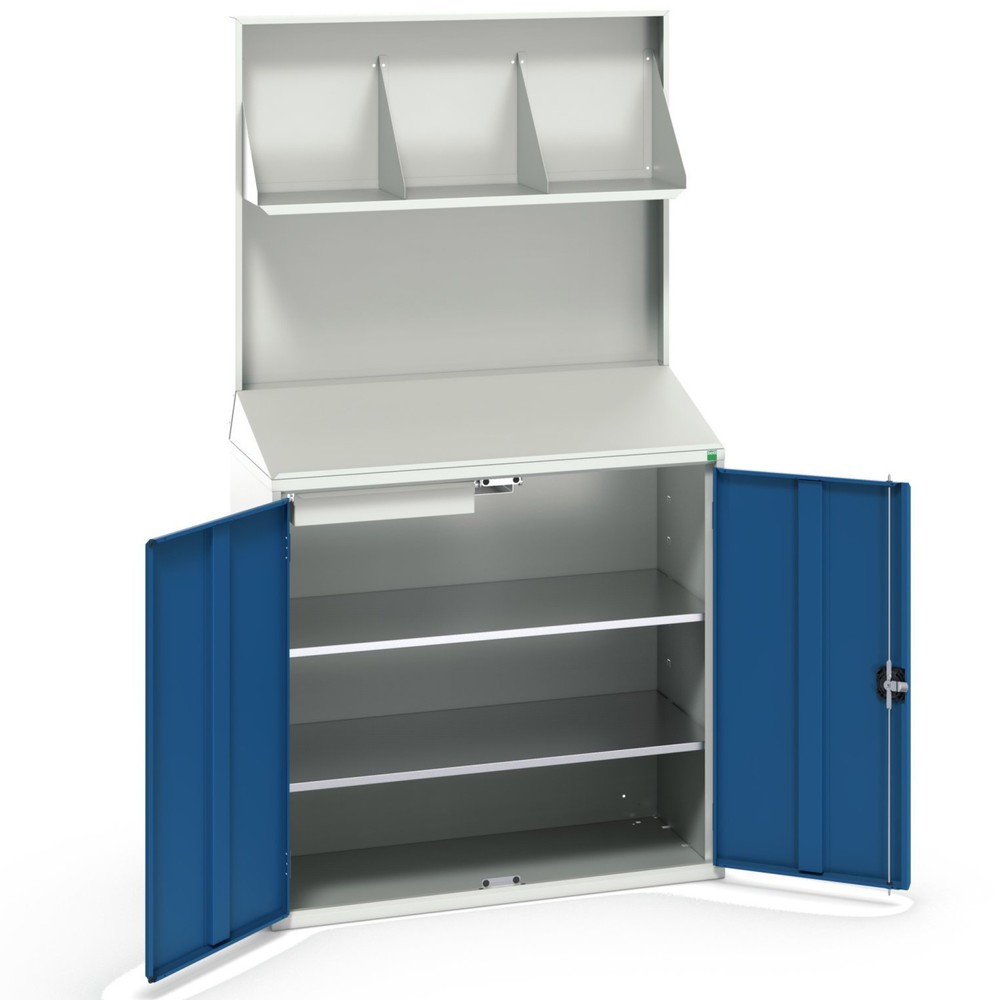 Produktabbildung: bott verso Economy Pult mit glatter Rückwand, 2 Fachböden, 1 Schublade, Ordnerablage, BxTxH: 1050 x550 x 2000 mm