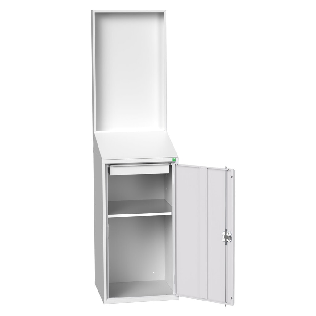 bott verso Economy Pult mit glatter Rückwand, mit 1 Fachboden, 1 Schublade, BxTxH: 525 x 550 x 2000 mm Produktabbildung: bott verso Economy Pult mit glatter Rückwand, mit 1 Fachboden, 1 Schublade, BxTxH: 525 x 550 x 2000 mm