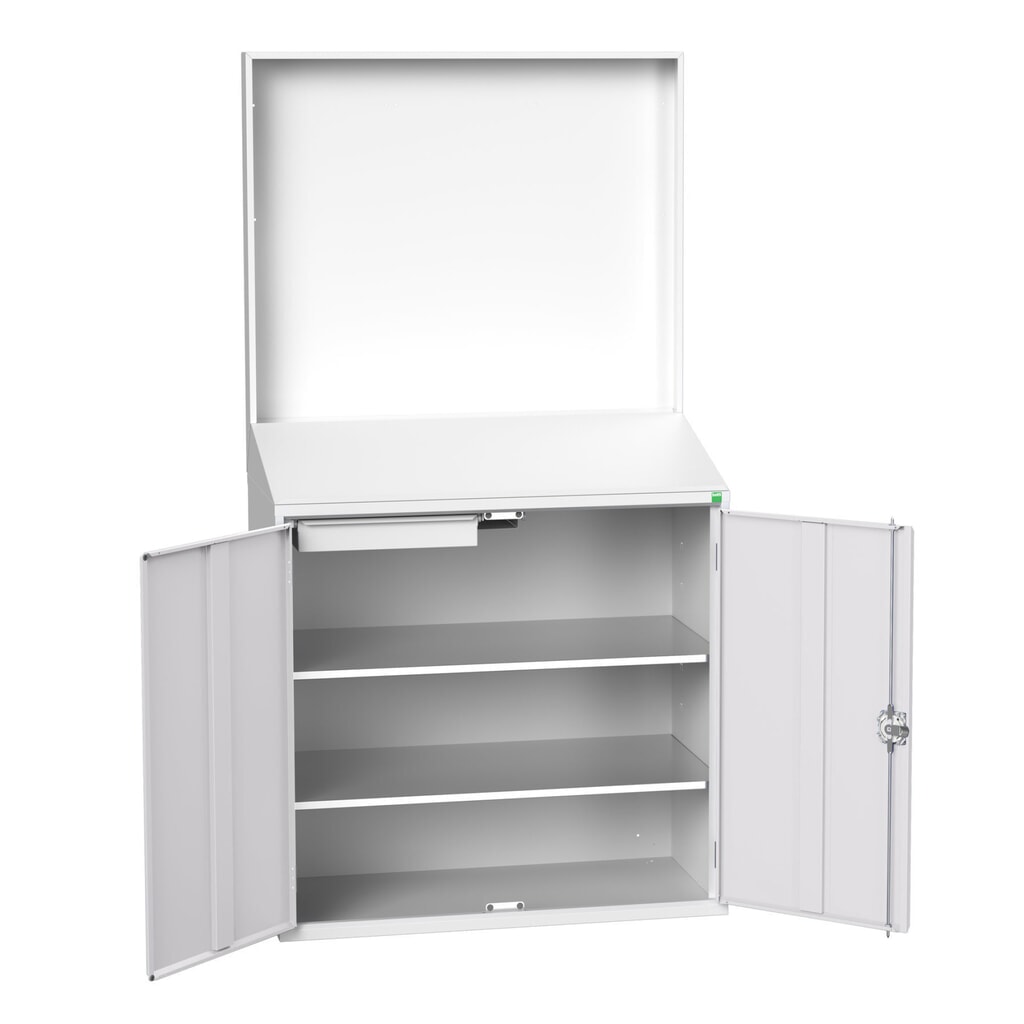Produktabbildung: bott verso Economy Pult mit glatter Rückwand, mit 2 Fachböden, 1 Schublade, BxTxH: 1050 x550 x 2000 mm