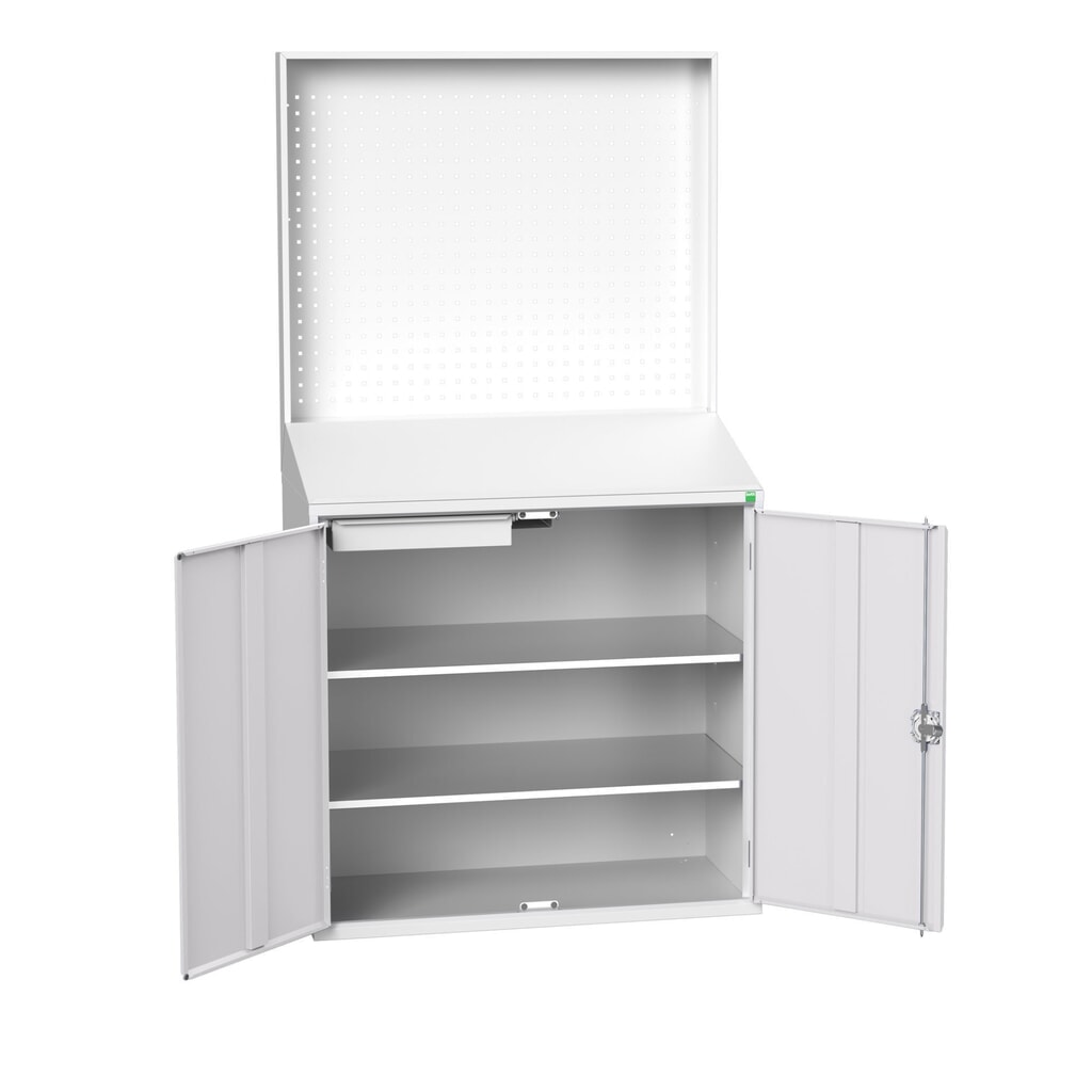 Produktabbildung Nr. 1: bott verso Economy Pult mit perfo Rückwand, mit 2 Fachböden, 1 Schublade, BxTxH: 1050 x550 x 2000 mm