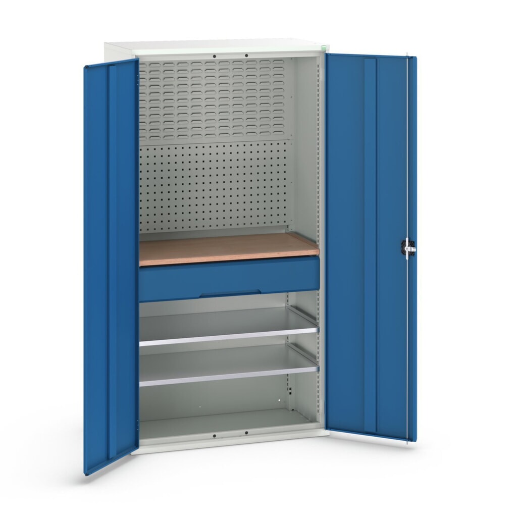 bott verso Flügeltürschrank mit 1 Schublade, mit 2 Fachböden und Rückwand, BxTxH: 1050 x550 x 2000 mm Produktabbildung: bott verso Flügeltürschrank mit 1 Schublade, mit 2 Fachböden und Rückwand, BxTxH: 1050 x550 x 2000 mm