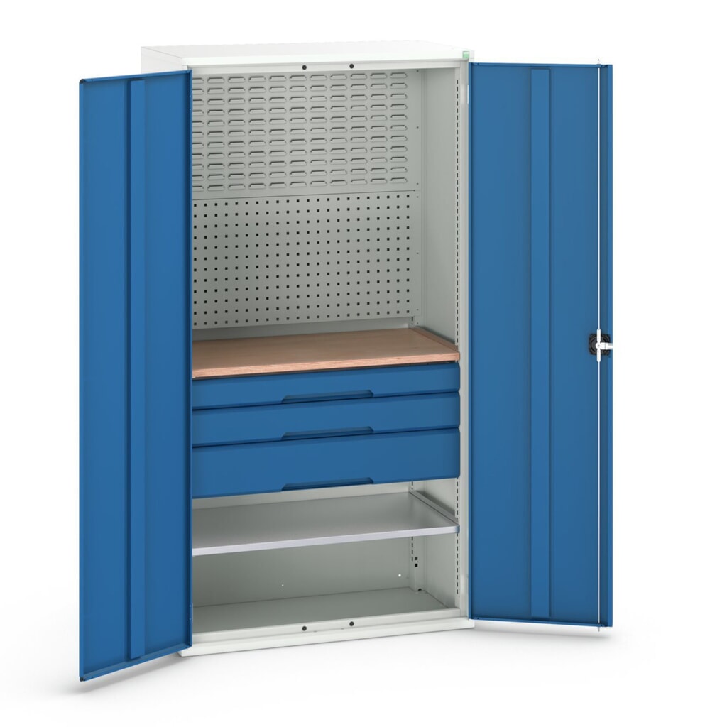 bott verso Flügeltürschrank mit 3 Schubladen, mit 2 Fachböden und Rückwand, BxTxH: 1050 x550 x 2000 mm Produktabbildung: bott verso Flügeltürschrank mit 3 Schubladen, mit 2 Fachböden und Rückwand, BxTxH: 1050 x550 x 2000 mm