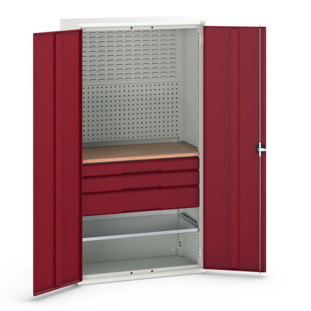 Produktabbildung: bott verso Flügeltürschrank mit 3 Schubladen, mit 2 Fachböden und Rückwand, BxTxH: 1050 x550 x 2000 mm