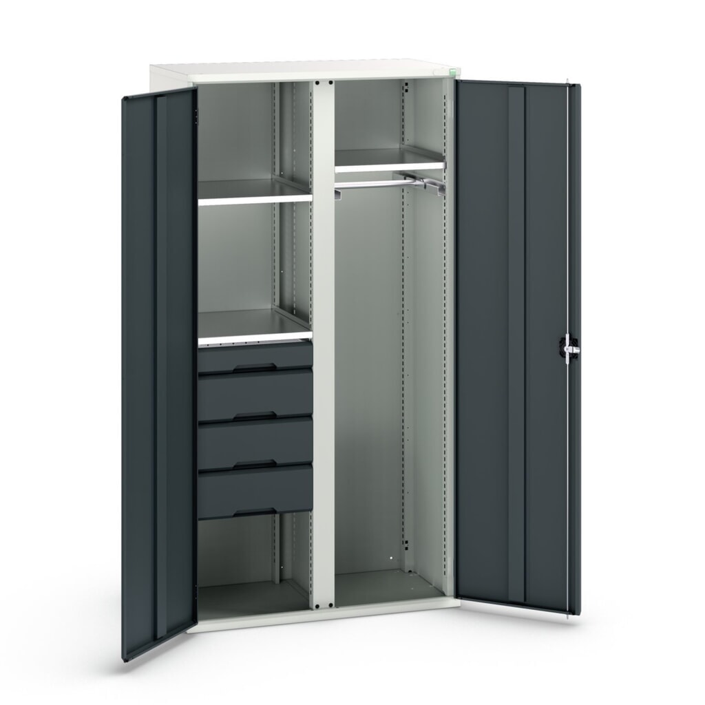 bott verso Flügeltürschrank mit 4 Schubladen, mit 3 Fachböden und 1 Kleiderstange, BxTxH: 1050 x550 x 2000 mm Produktabbildung: bott verso Flügeltürschrank mit 4 Schubladen, mit 3 Fachböden und 1 Kleiderstange, BxTxH: 1050 x550 x 2000 mm