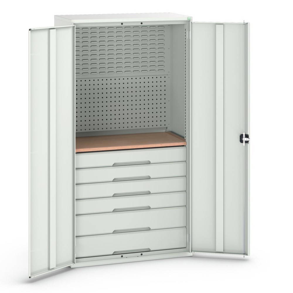 Produktabbildung: bott verso Flügeltürschrank mit 6 Schubladen, mit Rückwand und Arbeitsplatte, BxTxH: 1050 x550 x 2000 mm